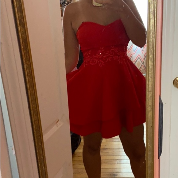 Red Strapless Formal Dress - Picture 3 of 4